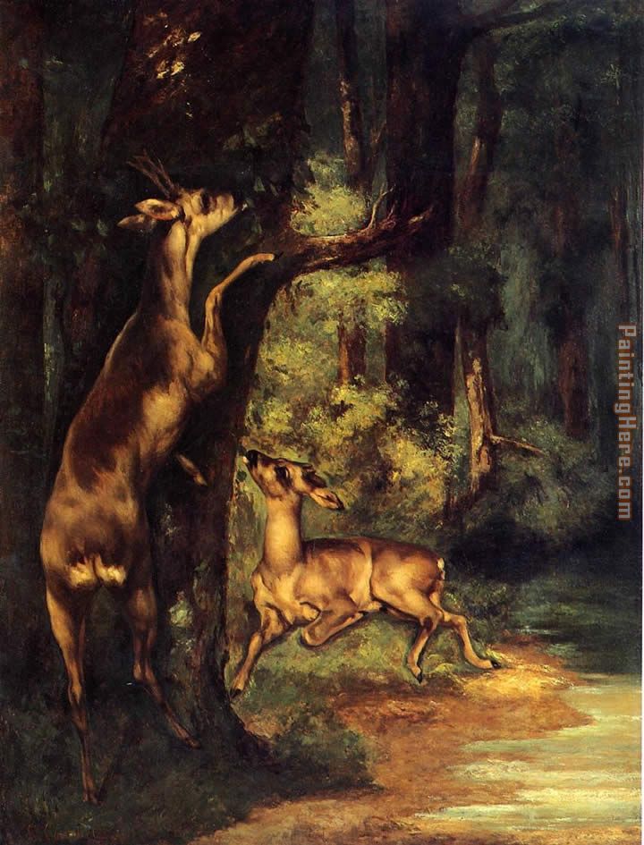 Gustave Courbet Male and Female Deer in the Woods